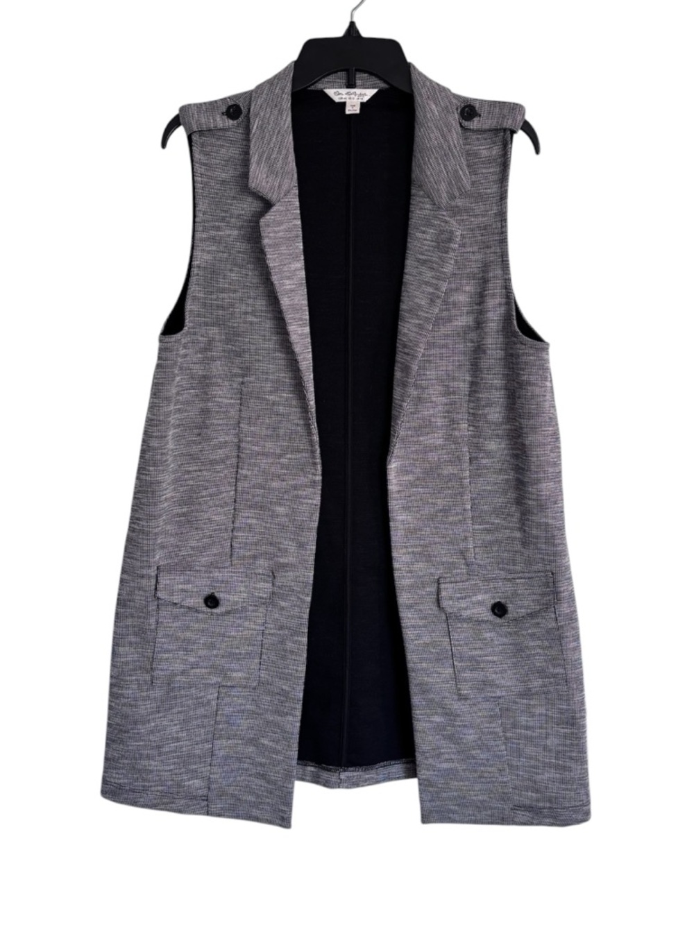Miss Selfridge Gray Longline Sweater Vest Open Front Notched Collar Women’s 12
